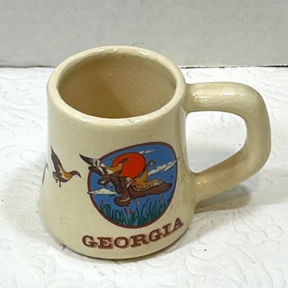 VTG Georgia Geese Flying At Sunset Design Mini Coffee Cup/ Mug 2" Tall - Picture 1 of 12
